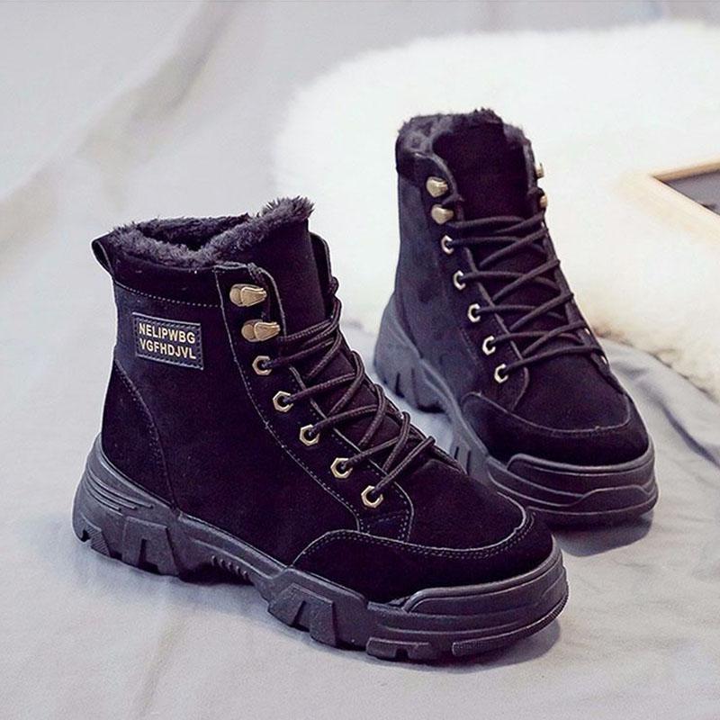 Women Warm Ankle Boots Winter Thick Sole Casual Plus Velvet Leather Shoes Women  Short Snow  Boots Footwear Size 35-41