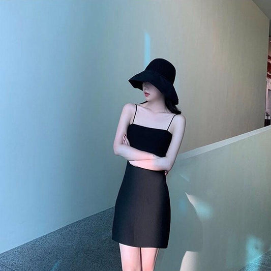 Black Suspender Skirt Dress Was Thin with A Little Black Dress Hepburn Style Skirt Female