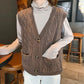 Spring and Autumn Cardigan Knitted Vest Simple Solid Color Sleeveless Top Casual Outer Women's Sweater