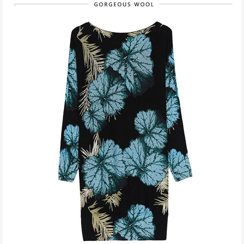Floral Print  Knit Dress Women Long Sweaters Casual Long Sleeve Loose Pullover Soft Jumper Autumn Winter Knitted Sweaters Dress