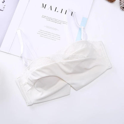 Women's A B Cup Underwear Female No Steel Ring Gathered Small Bra Strapless Bra Junior High School Students Korean Style Solid Lace Brassiere