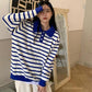 College Style Polo Collar Striped Sweater Female Student Autumn and Winter Casual Loose and Lazy Pullover Sweater Top Outer Wear