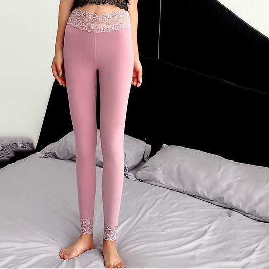 Ladies Plus Velvet To Keep Warm Wear Tight-fitting High-waist Lace Trousers Sexy Stretch Slim-fitting Leggings Spring and Autumn Underpants