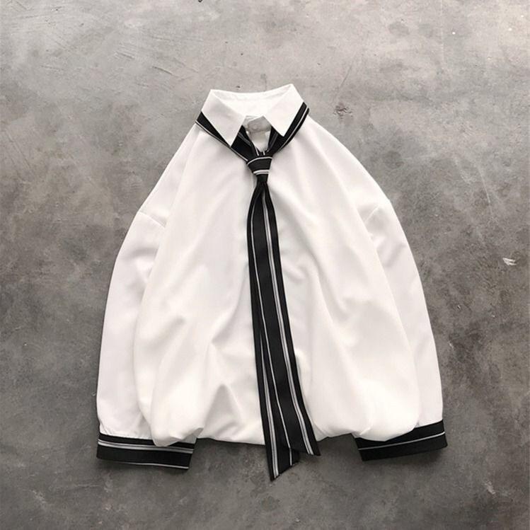 Nine-point Sleeve Shirt for Women Design Sense Loose Solid Color Shirt with Tie