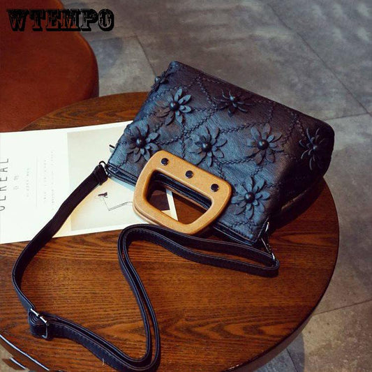 Casual Handbag Female Soft Leather Stitching Flower Female Bag Shoulder Messenger Bag