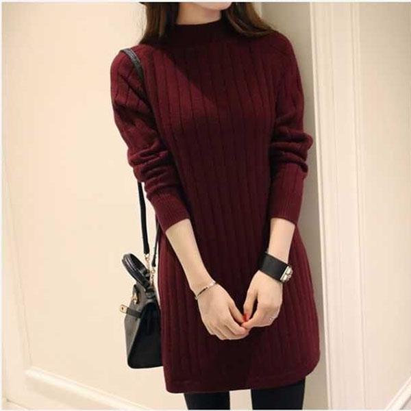 Large Size Half Turtleneck Sweater Loose Knit Bottoming Shirt Mid-length Fashion Casual Dress
