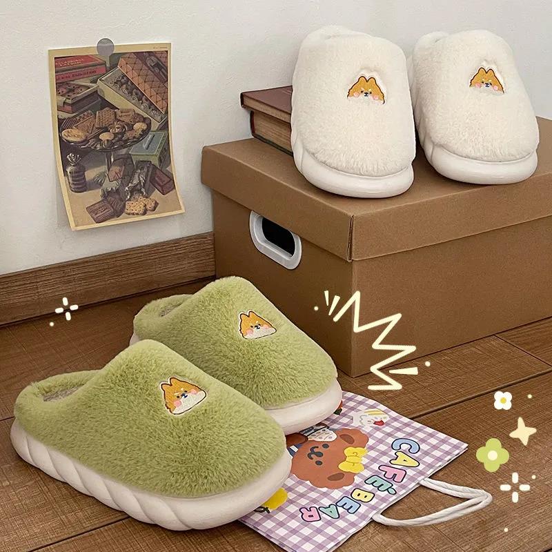 Cartoon Thick Soled Cotton Slippers Female Winter Indoor Cold Proof, Warm and Anti-skid Lovely Girl Student Raised Wool Slippers