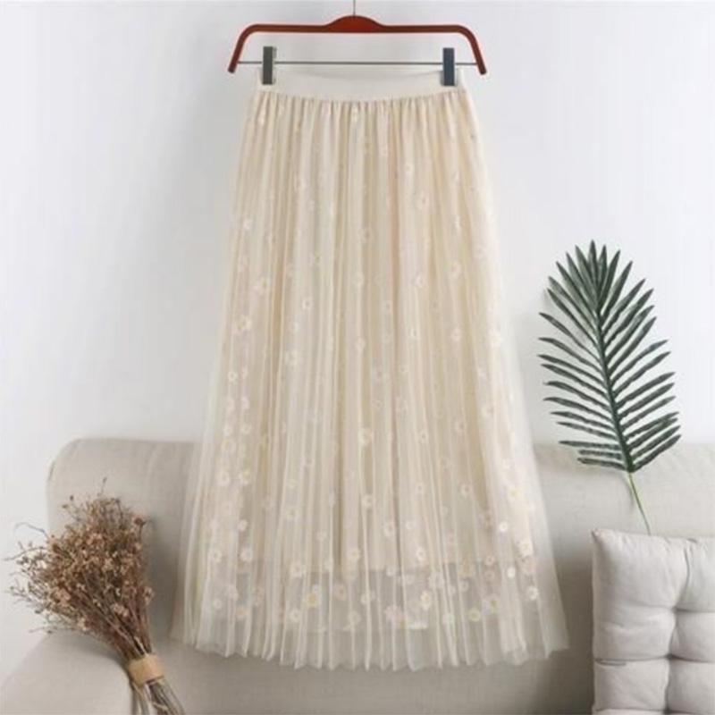 Summer Fashion Skirt Women's Small Fresh Chrysanthemum Print High Waist Slim A-line Fairy Midi Skirt