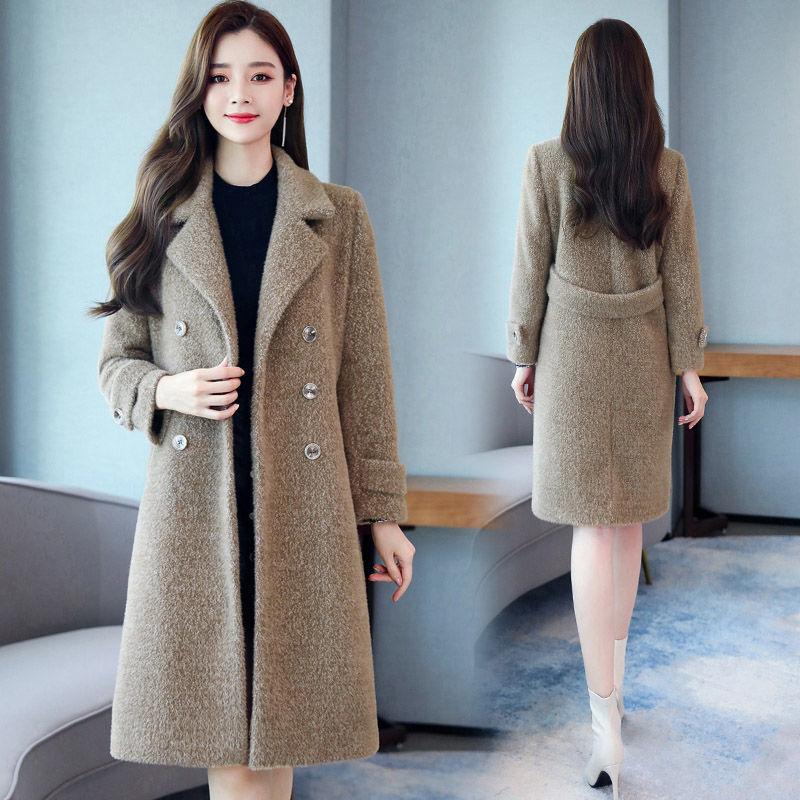 Imitation Mink Velvet Coat Women Mid-length Coat Winter Fashion Korean Thick Slim Woolen Coat