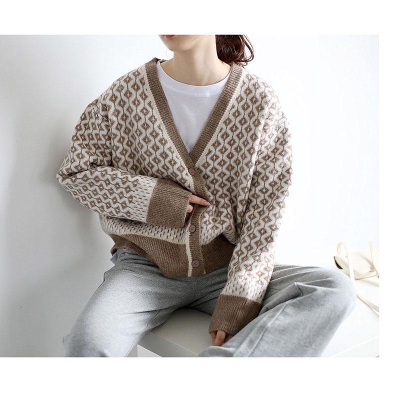 Autumn European and American Style Jacket Short V-neck Knitted Top Cardigan Loose Women Sweater