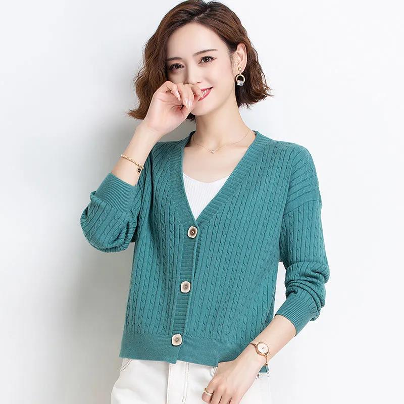 Early Autumn Retro Twist V-neck Short Top All-match Sweater Cardigan 2021 Korean Style Knitted Jacket Women