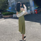 Female Summer V-neck Satin Medium Length Simple Casual Light Mature Style Korean Elegant One Piece Bottom Strap Dress
