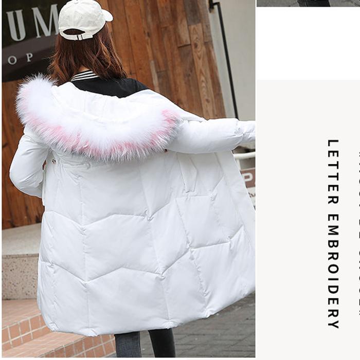 Long Fur Collar Hooded Down Padded Jacket Slim Thick Warmth Parka Coat