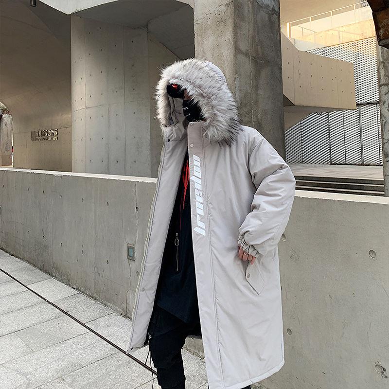 Winter Fur Collar Warm Men's Cotton Coat Large Size Loose Mid-length Parka Coat Hooded Over-the-knee Coat Thick Coat
