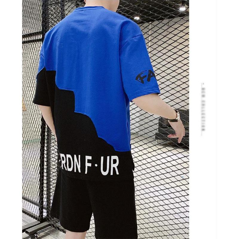Summer Men's Contrast Color Short-sleeved T-shirt Sports Casual Suit Trendy Casual Five-point Shorts Handsome Summer