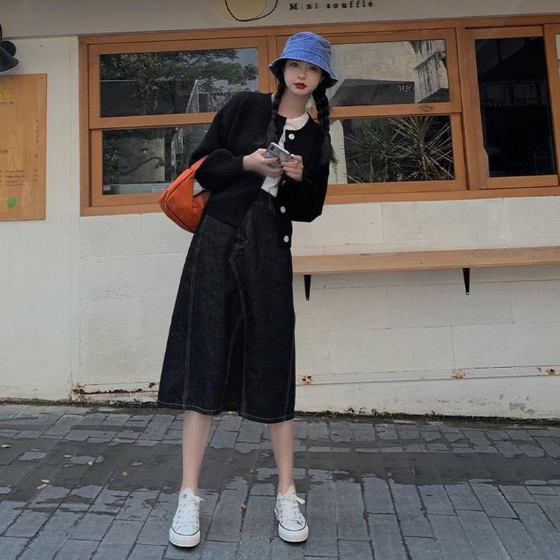 Short Solid Color Button Sweater Loose Striped Pattern Coat Wide Knit Cardigan Women's Top