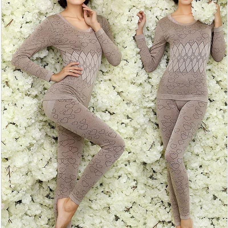 Ladies Thermal Underwear Winter Suit Thin Autumn Clothes Trousers Bottom Round Neck Body Shaping Tights