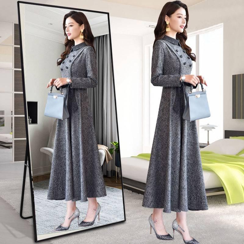 Women Vintage Front Button A-line Party Dress Long Sleeve Elegant Mini Dress Fashion Dress