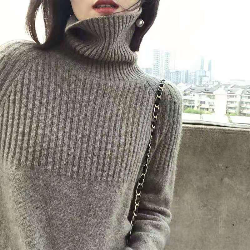 Pofulove Autumn Winter Base Shirt Sweater Turtleneck Loose Large Size Thick Solid Color Wild Women