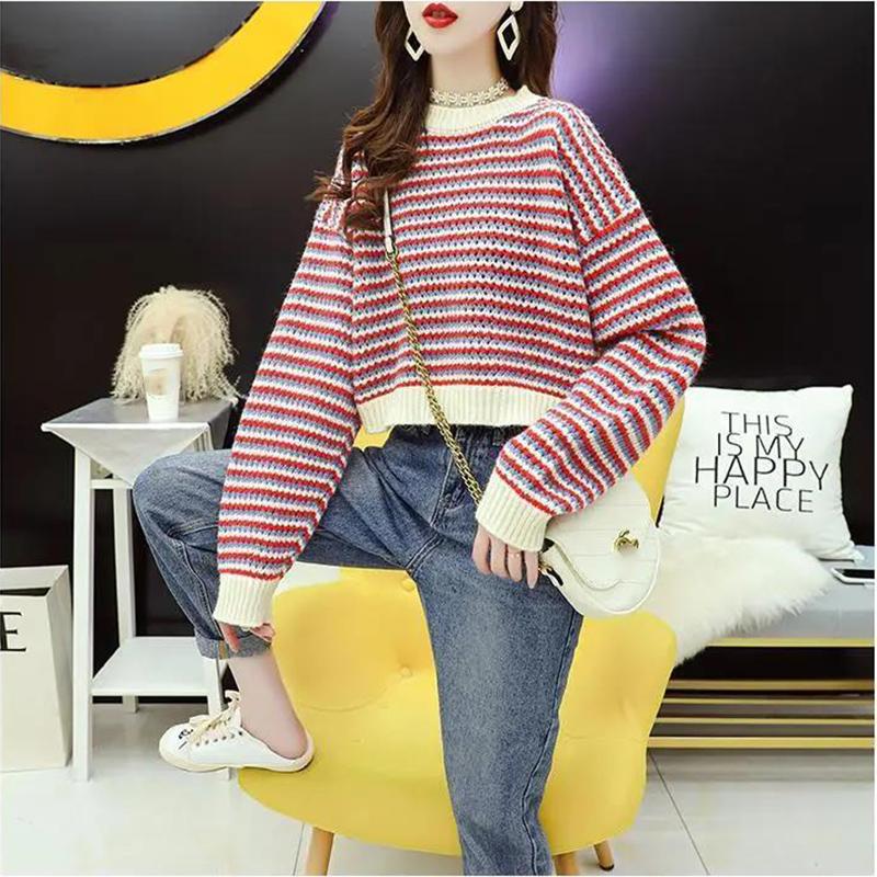 Autumn  Women Fashion Sweater Casual Knitting Sweater  Round Neck Pullovers Loose Casual Long Sleeve Sweater