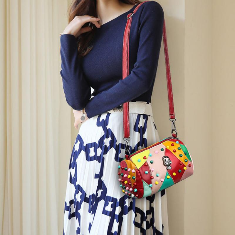 Soft Leather Female Bag Large Capacity Rivet Pillow Bag Korean Shoulder Bag Messenger Bag Handbag Bag Female