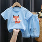 Cartoon Cotton Short-sleeved Suit Summer Children's Half-sleeved Shorts + Round Neck Short-sleeved T-shirt Comfortable Sweat-absorbing and Breathable