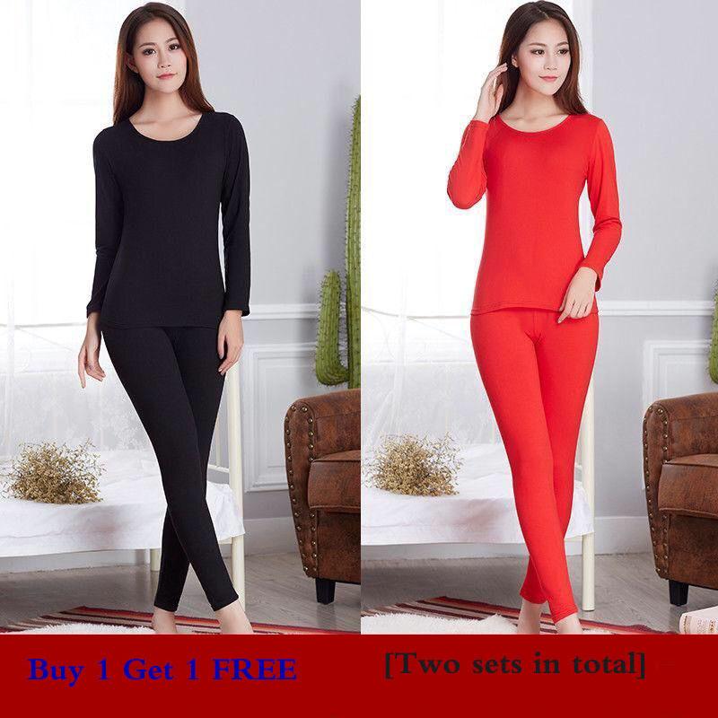 Warm Women's Underwear Plus Velvet Bottoming Shirt Women's Suit Thin Body Slimming Plus Size Pajamas Buy One Set and Get One Set Free