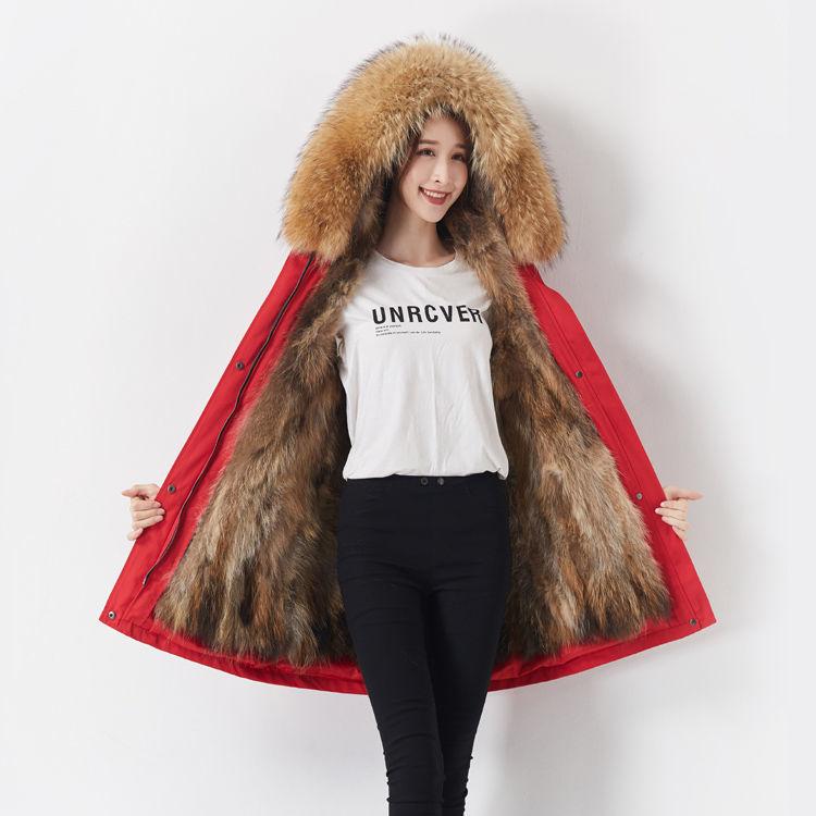 Winter Fashion Trend Raccoon Fur Liner Pie To Overcome Female Detachable Mid-length Coat Fur Coat
