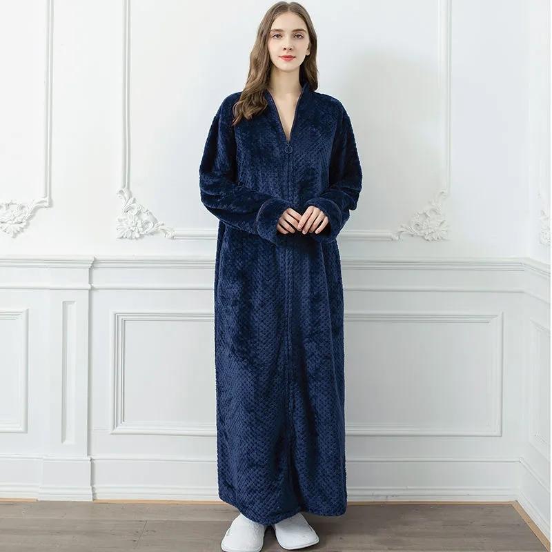 Zipper Nightdress Women's Winter Long Lazy Pajamas Large Size Loose One-piece Pregnant Thickening Nightgown Couple Bathrobe
