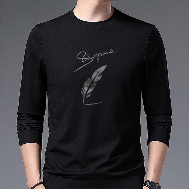 Autumn and Winter Plus Velvet Padded Long-sleeved Sweater Men's Long-sleeved T-shirt Men's Printed Shirt Bottoming Shirt