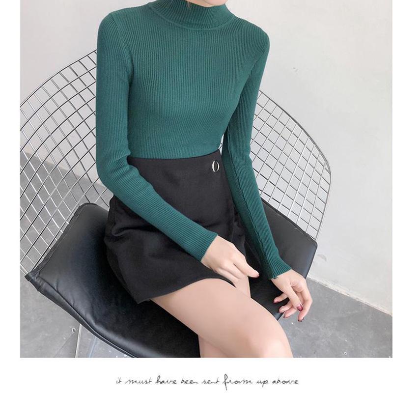 Autumn and Winter Half Turtleneck Short Sweater Long-sleeved Bottoming Solid Color Top