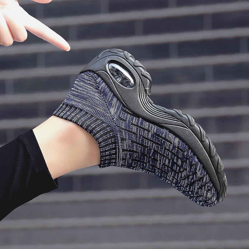 Women's Mid High-heeled Sneakers Casual Breathable Mesh Sports Shoes Running Flat Shoes Slip on Thick-soled Dance Shoes