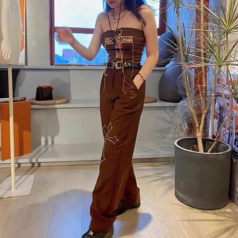 Ins European and American High Street Style Pants Women's Autumn Cross Straight Suit Pants Vibe Style Casual Trousers Tide