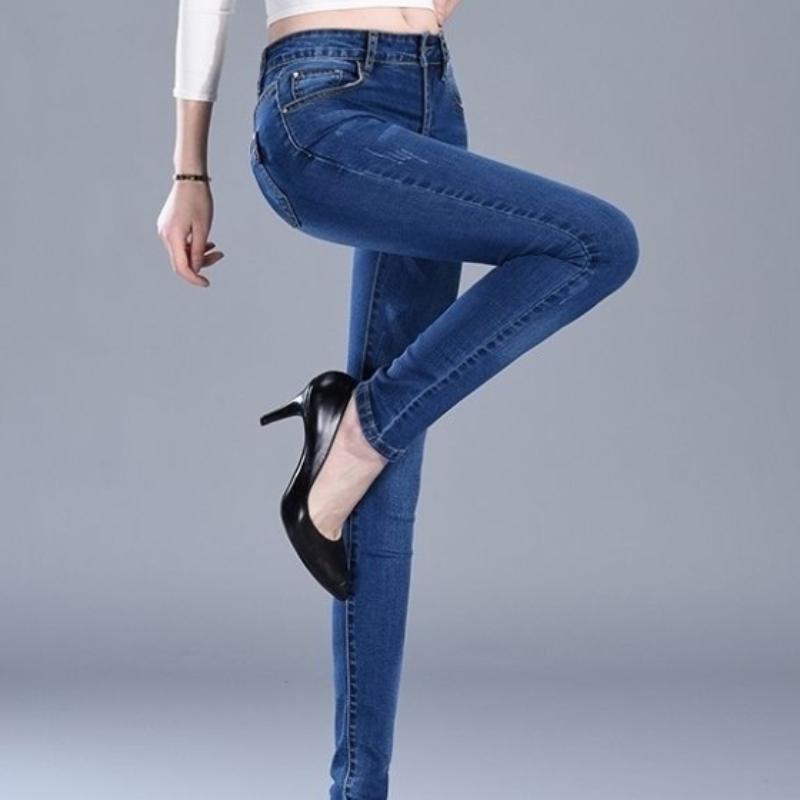 Spring and Autumn High Waist Stretch Jeans Women's Small Feet Trousers Women's Thin Pencil Pants
