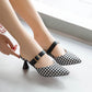 Spring/Summer Houndstooth Pointed Toe Shoes Wine Glass Heel Belt Buckle Slippers Female Korean Mid-heel Single Shoes