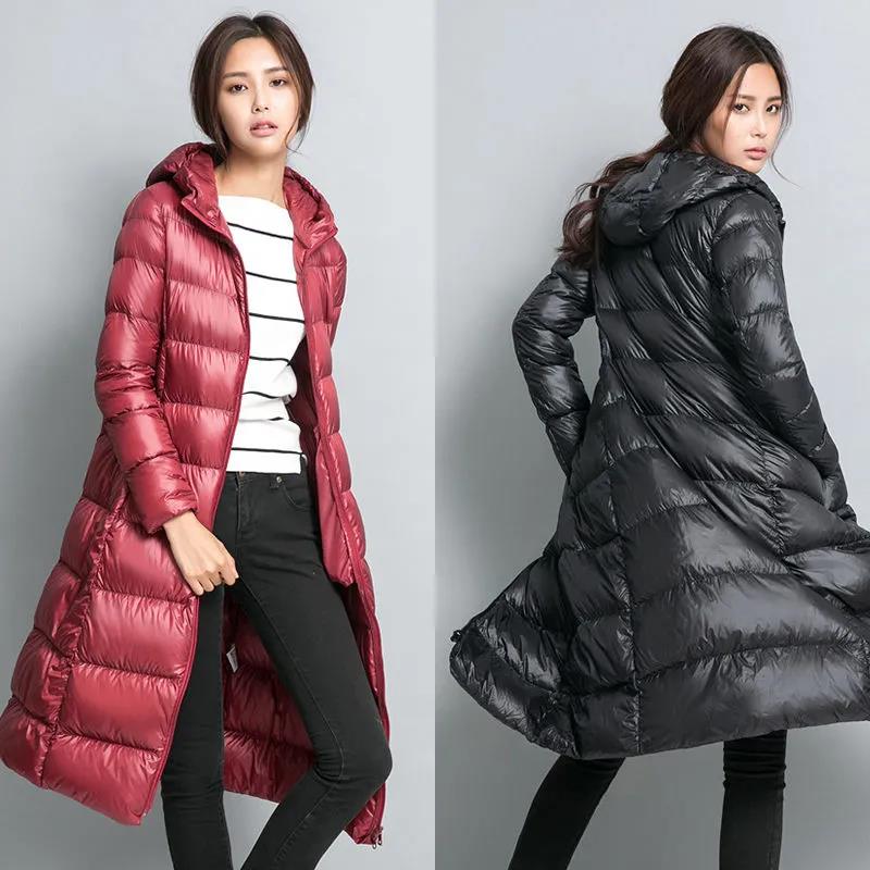 Women's Winter Korean Loose Quilted Coat Warm Stand-collar Down Jacket Women's Glossy Mid-length Down Jacket