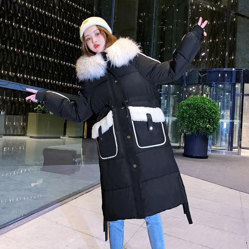 Thicken Warm Loose Waist Cotton-padded Coat Women's Mid-length Large Fur Collar Coat