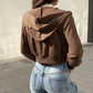 Brown Zip Hooded Sweatshirt Jacket Top Oversized Hoodie Retro Pocket Woman Clothes Long Sleeve Pullover