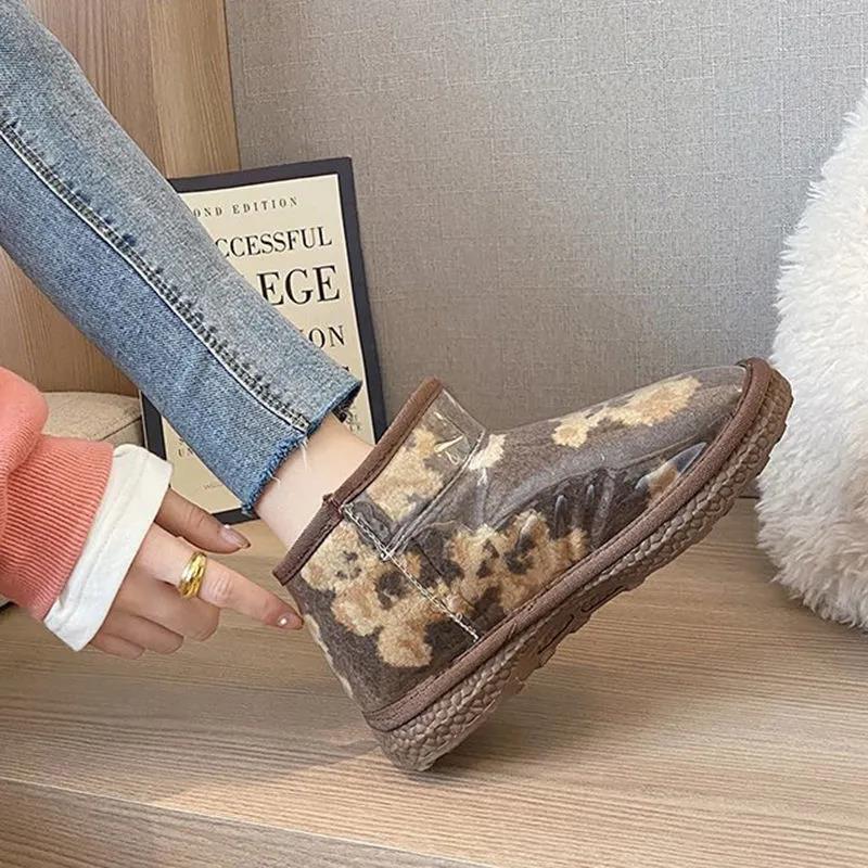 Snow Boots Women's Autumn and Winter All-match Plus Velvet Warm Flat-bottomed Warm Cotton Shoes A Pedal Cotton Boots