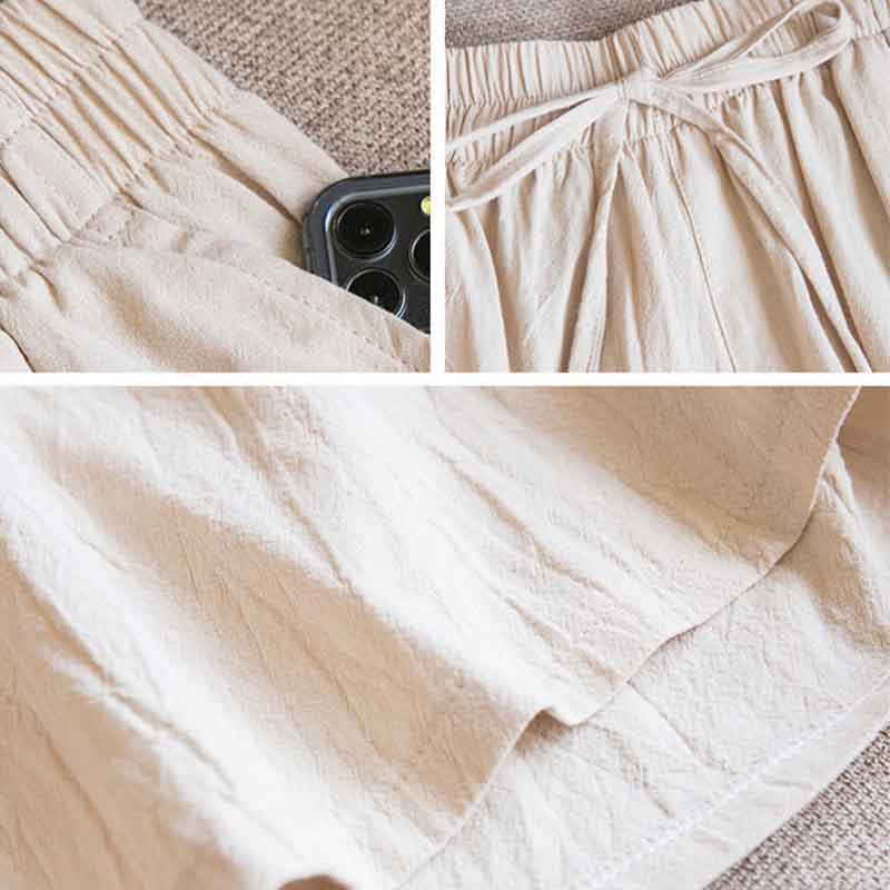 Summer Thin Section Breathable Cotton and Linen Shorts Women's Large Size Home Linen Five Points Loose Wide-leg Pants