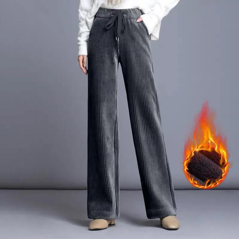 Autumn and Winter Corduroy Plus Size Plus Velvet Thick Warm Wide-leg Pants Women Casual Pants