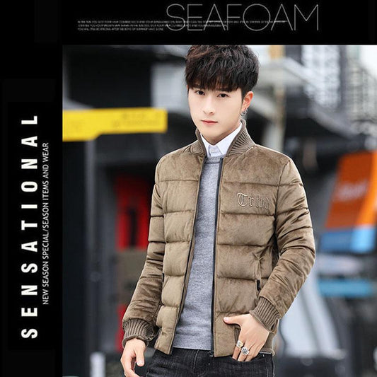 Men's Winter Gold Velvet Slim Coat Men's Mid-length Student Thick Coat Men's Padded Jacket Trend Cotton Coat Korean Version