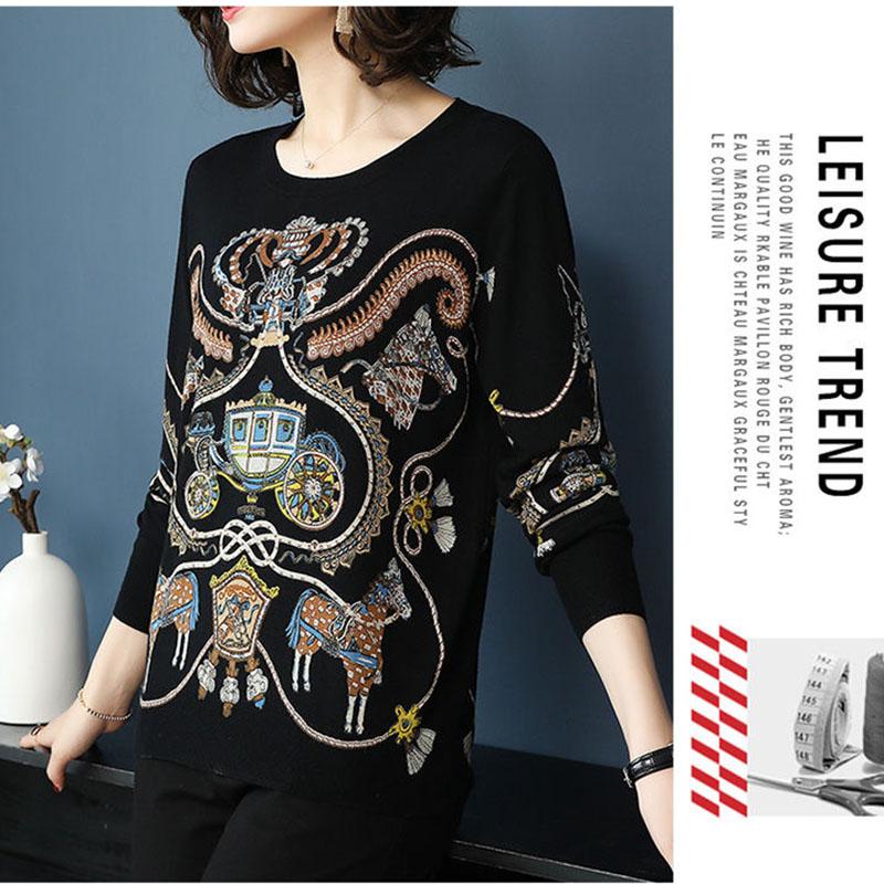 Vintage Print Short Woolen Sweater Women Fashion Pullover Sweater Female Woolen Jumper Outwear or Bottoming