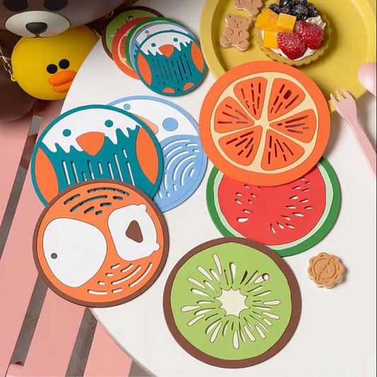 6pcs Cartoon Fruit Cute Table Mat Silicone Mat Non-slip Anti-scalding Coaster