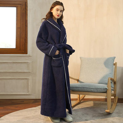 Long Pajamas for Women and Men Autumn Winter Velvet Warm Pyjamas Loose Casual Bathrobe with Belt Solid Color Long Sleeve Home Wear Plus Size Sleepwear