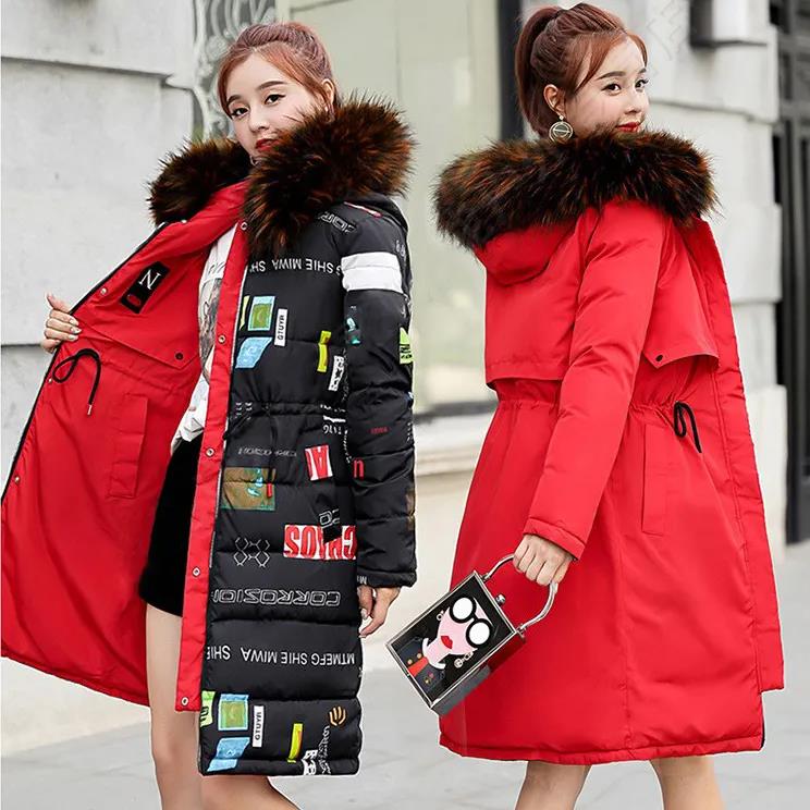Women's Winter Mid-length Padded Coat Korean Version of The Big Fur Collar Padded Jacket Winter Coat