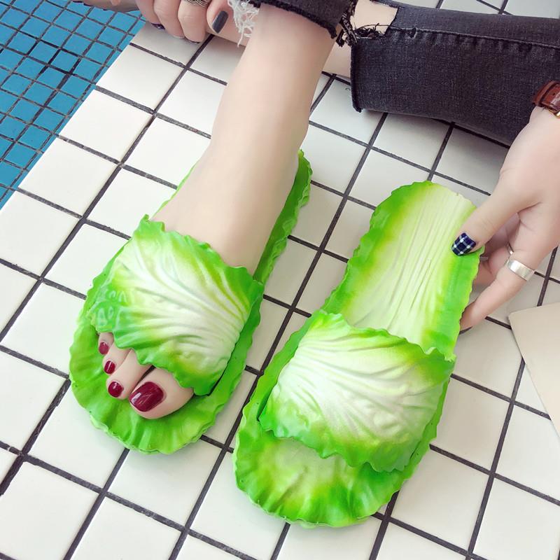Slippers Female Summer Indoor Creative Cabbage Cute Soft Bottom Household Thick Bottom Bathroom Slippers Non-slip Parent-child Sandals and Slippers