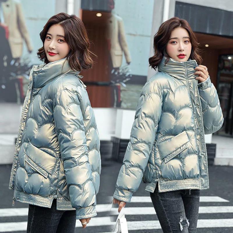 Down Cotton Jacket Winter Loose Korean Color Glossy No-wash Stand Collar Short Cotton Jacket Suitable for Women