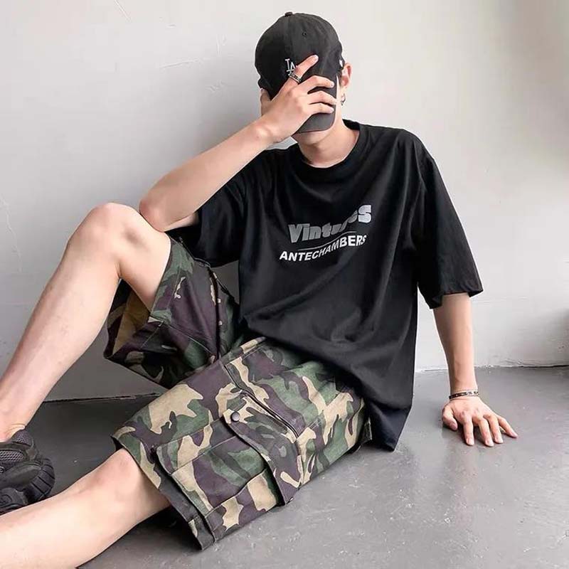 Summer Casual Camouflage Shorts Men's Straight Loose and Versatile Beach Five-point Pants