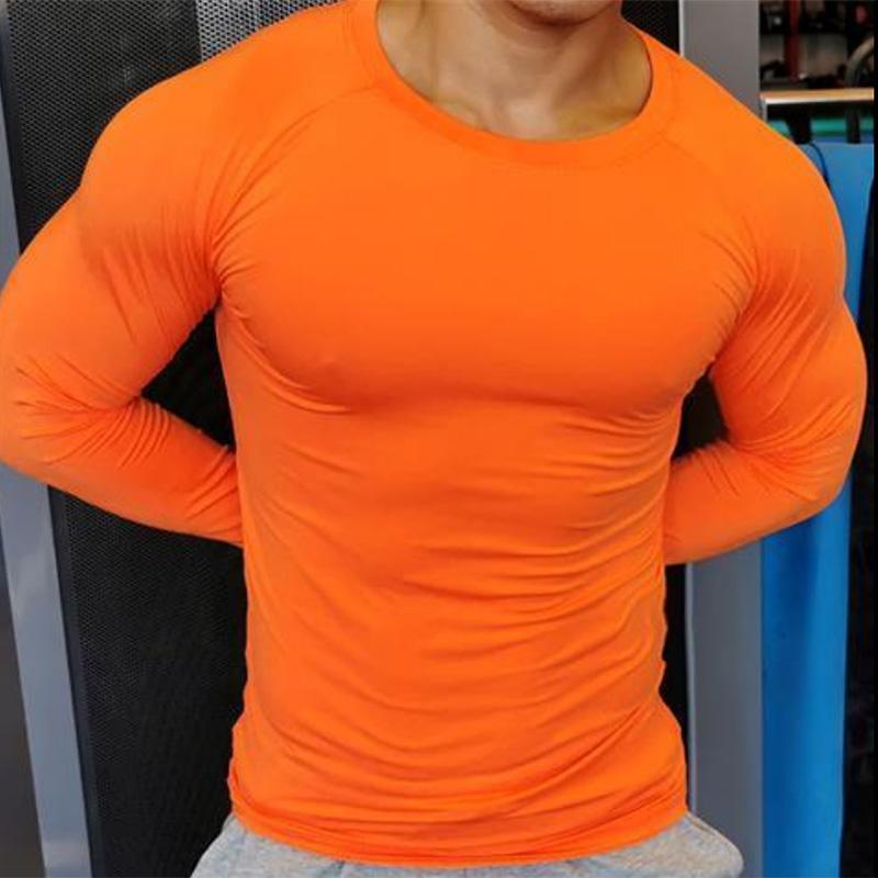 Men's Fitness Long-sleeved Quick-drying Running Sports T-shirt Muscle Training Sports Tights Solid Color Base